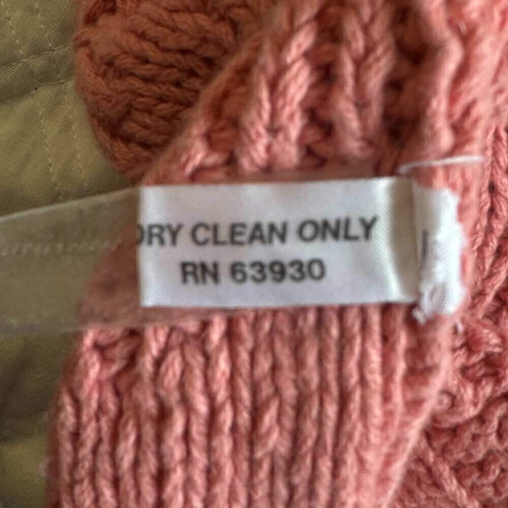 Handmade Linen Chunky Cable Knit Sweater Pink Open Knit MACKINAW  Women's M L - Picture 6 of 6